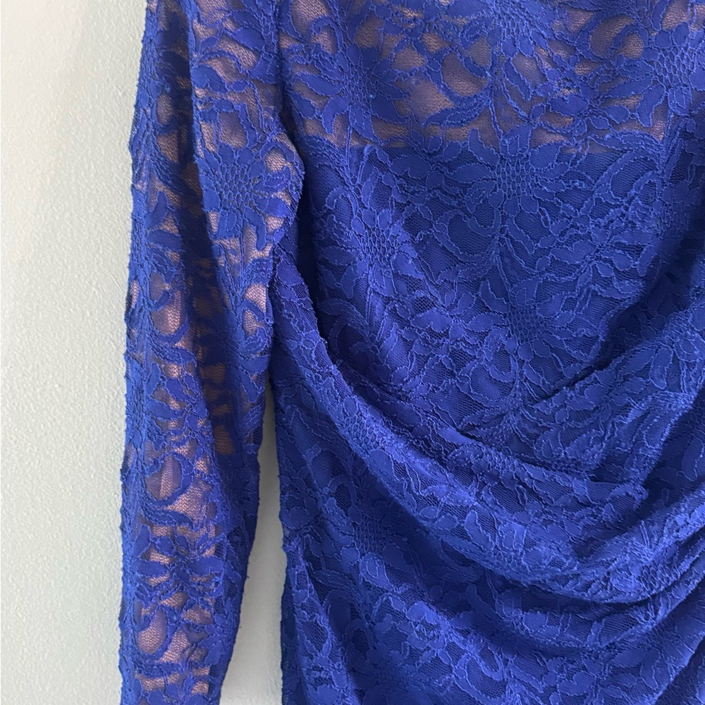Royal Blue Floral Lace Sheath Dress Size 14 P Lauren Ralph - Picture 5 of 9